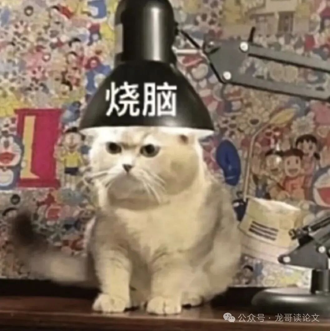 一张头顶“烧脑”灯罩的猫表情包，表示技术深度