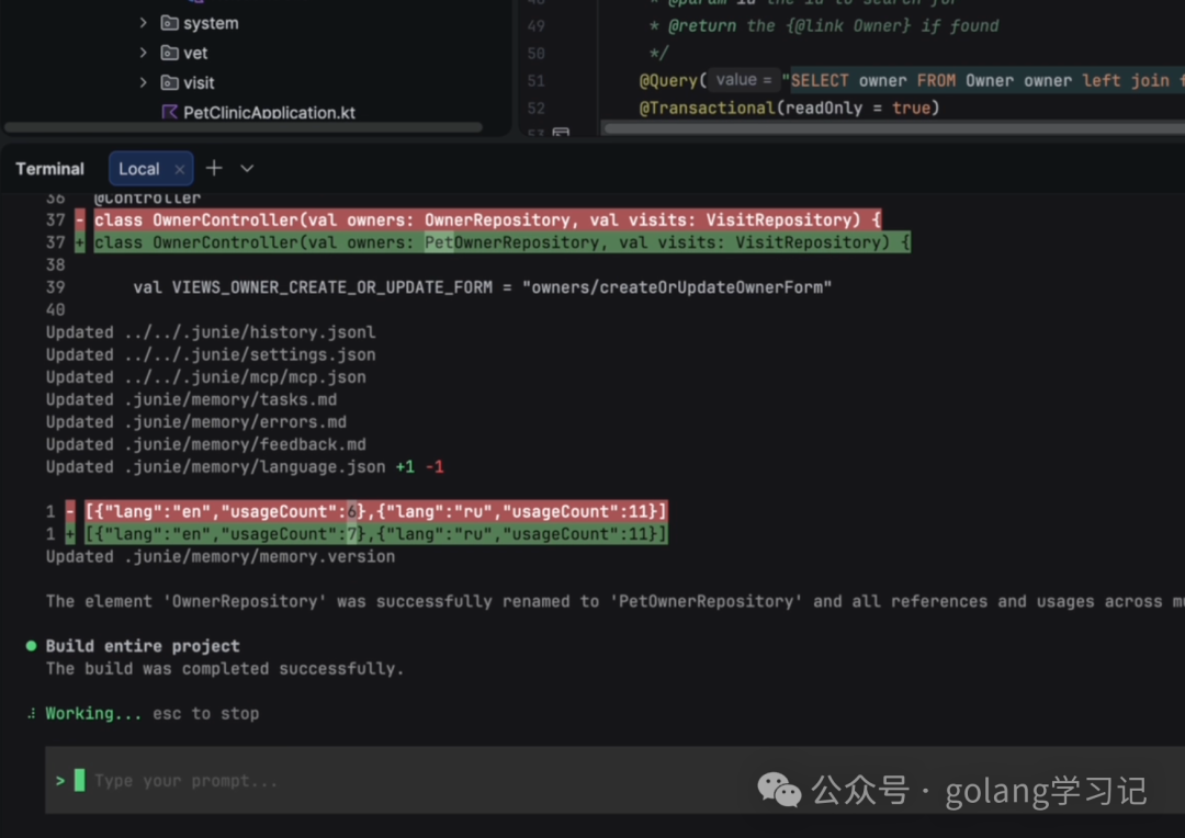 IDE展示代码重构的diff结果对比