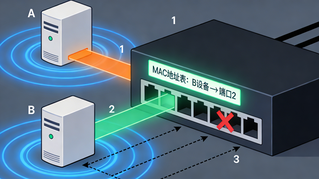 A设备向B设备发送数据的单播转发过程