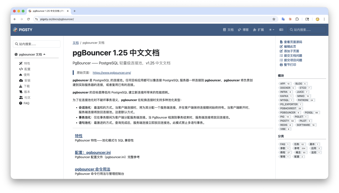 PgBouncer 1.25 中文文档网页截图
