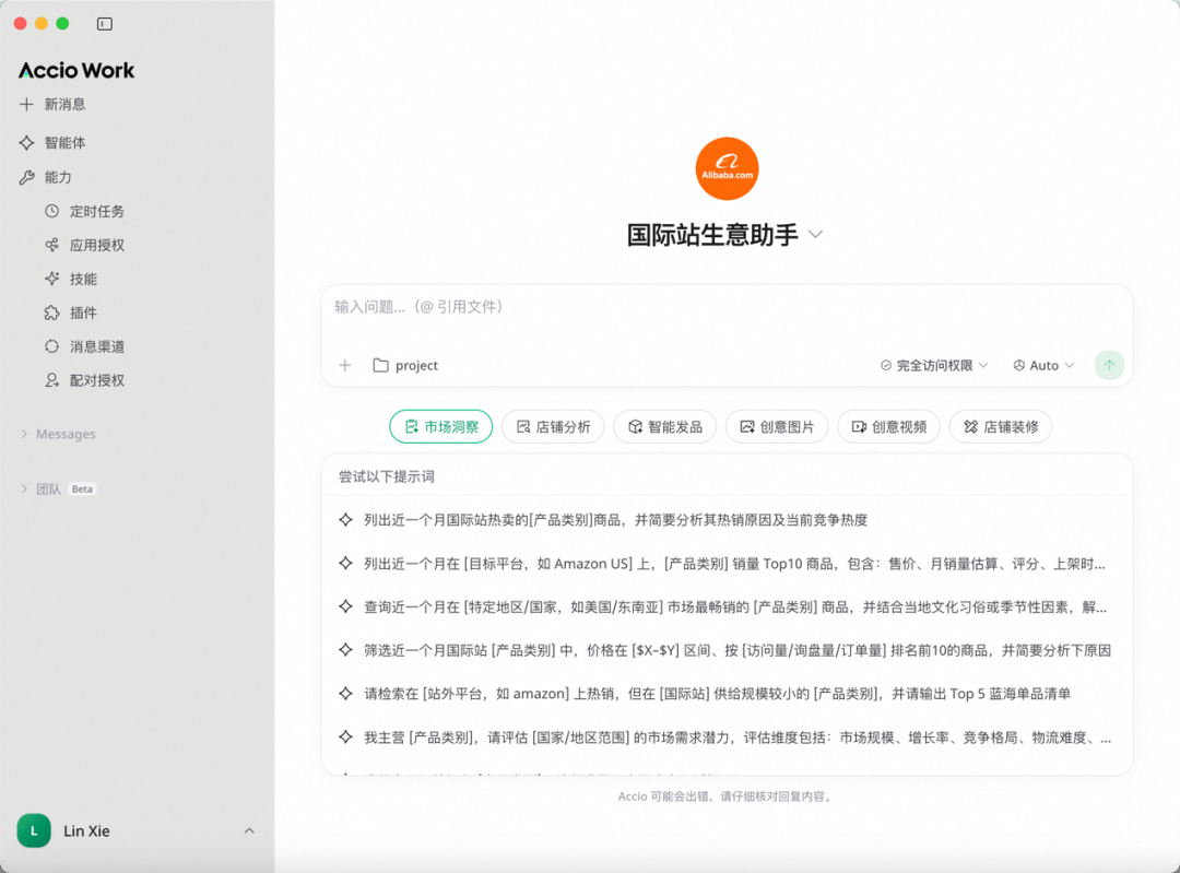 Accio Work “国际站生意助手” 界面