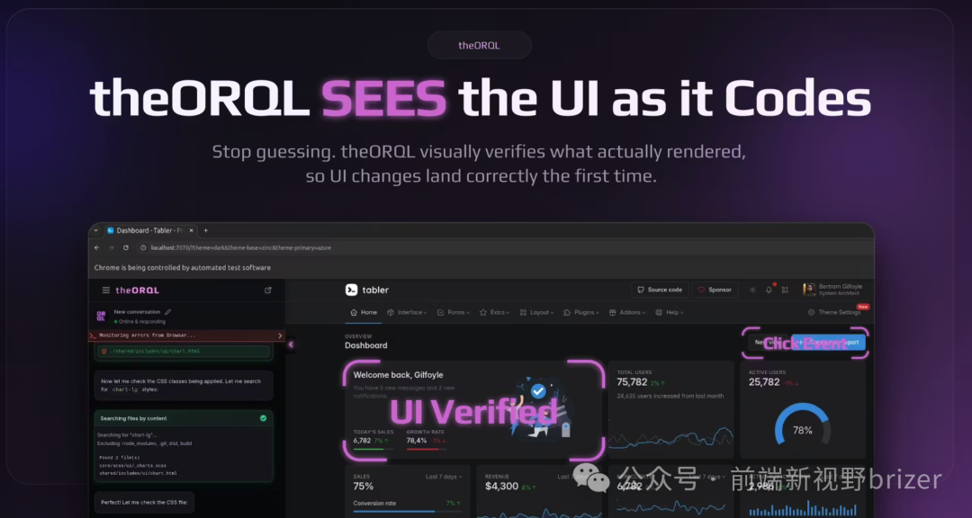 theORQL在Tabler Dashboard上进行UI验证的截图
