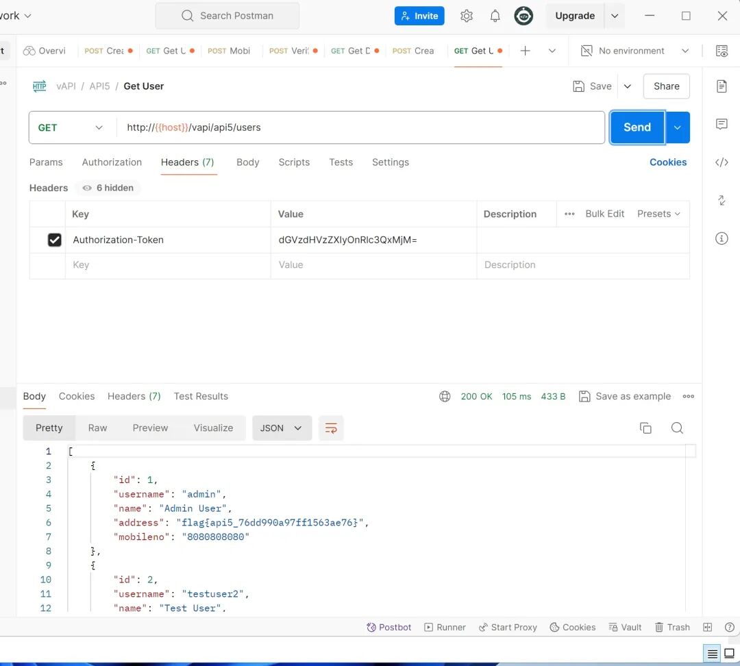 使用普通用户Token越权访问获取所有用户列表的接口