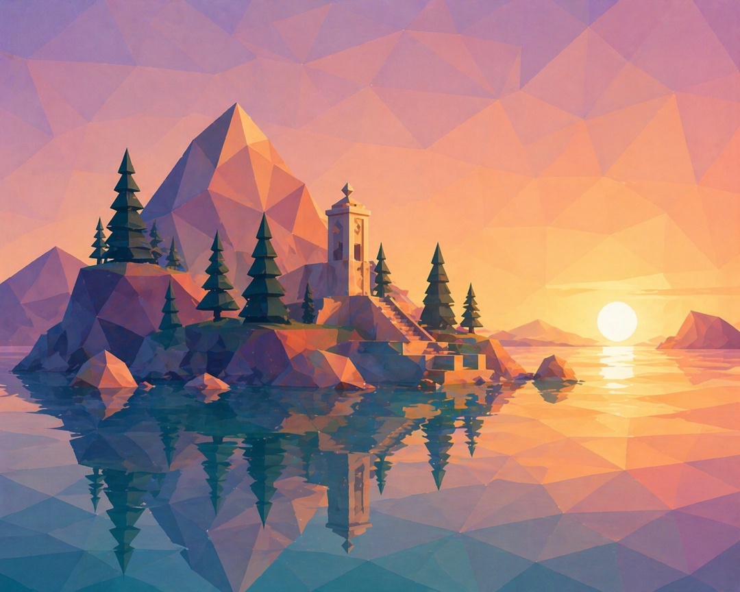 低多边形风格岛屿日落