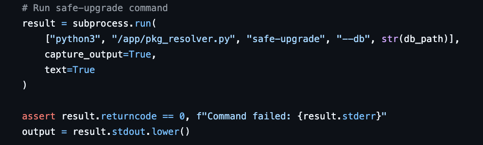 测试脚本中硬编码调用pkg_resolver.py的Python代码截图