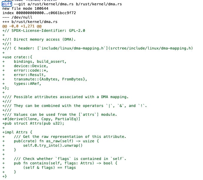 新增Rust DMA抽象层的代码diff截图