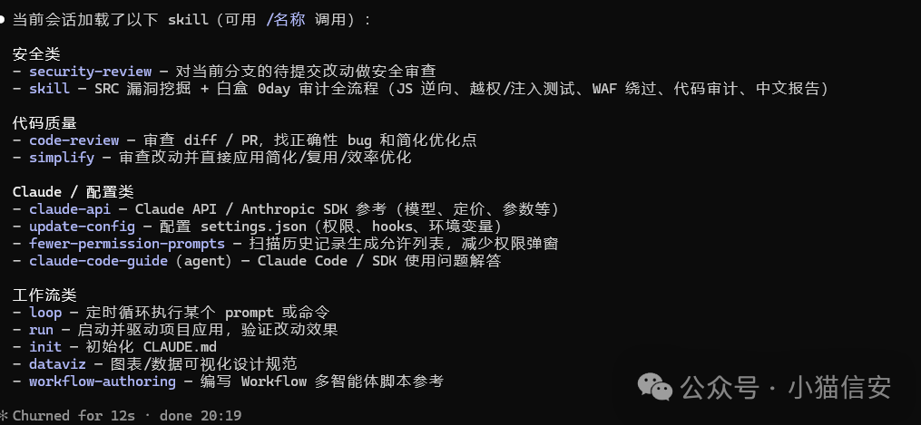 当前会话已加载skill列表截图