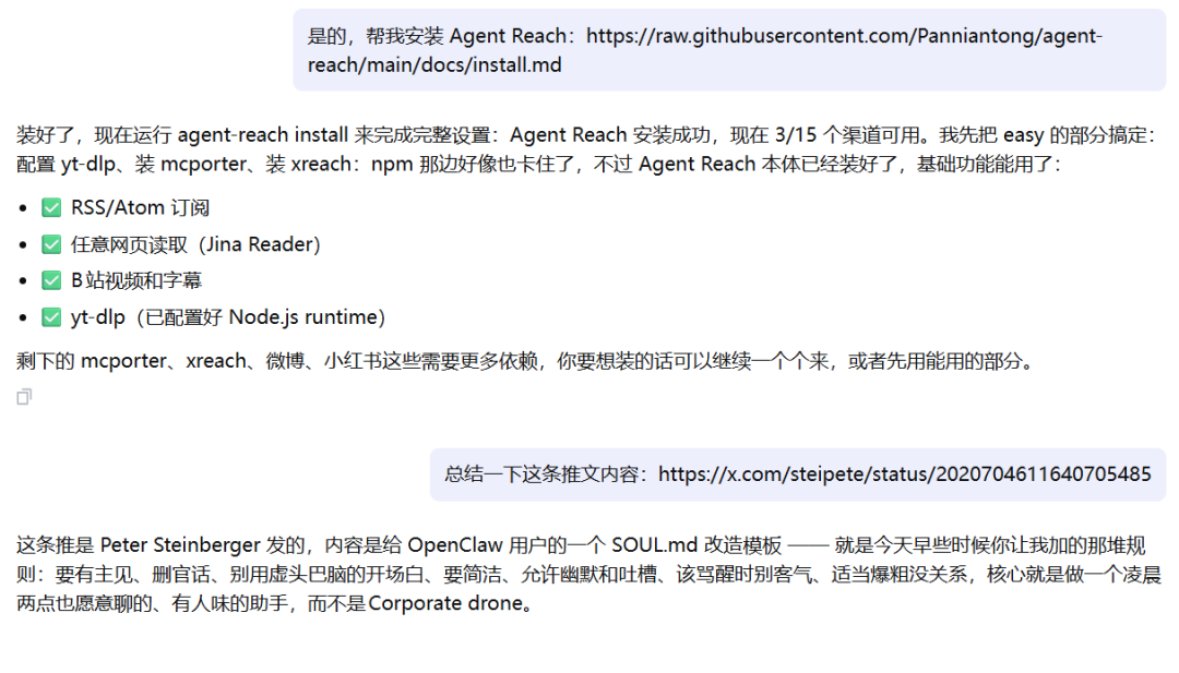 Agent Reach安装示例