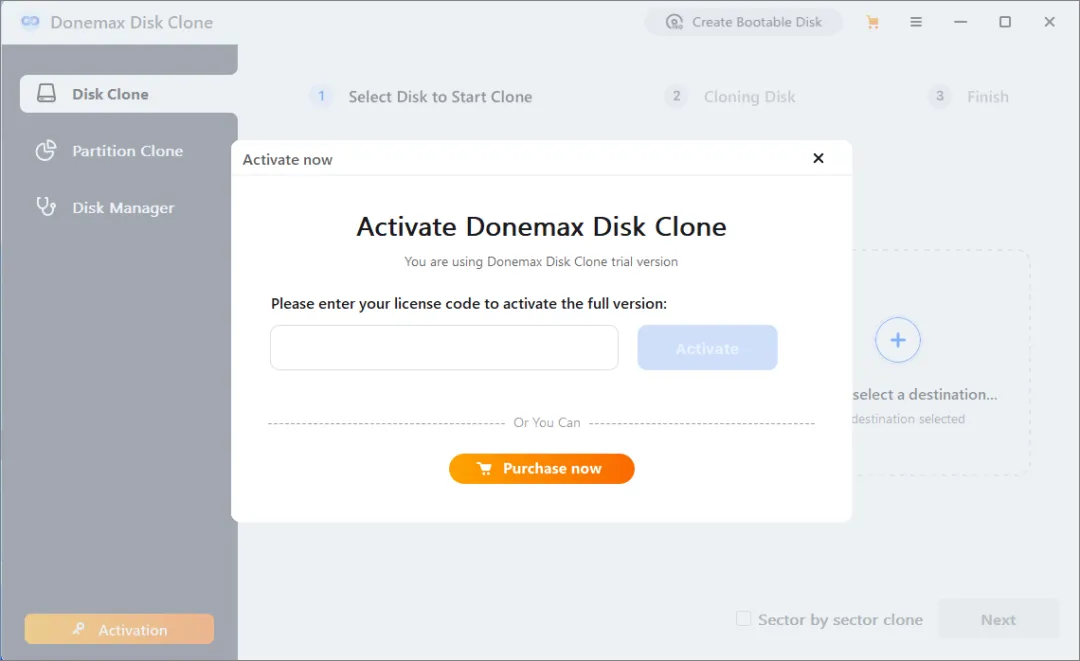 Donemax Disk Clone 激活窗口