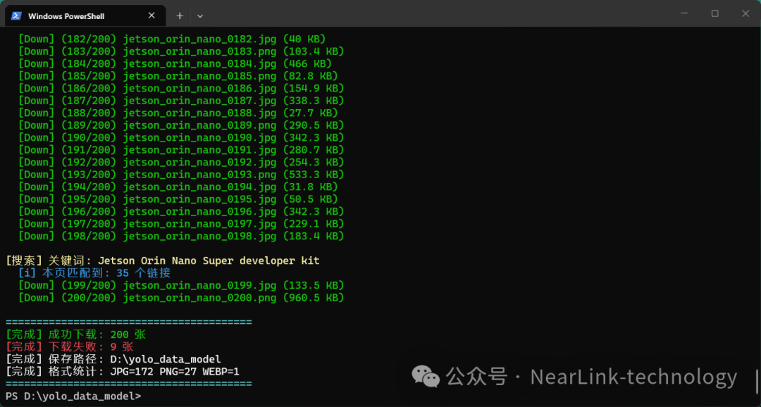 PowerShell脚本执行下载过程的终端输出截图