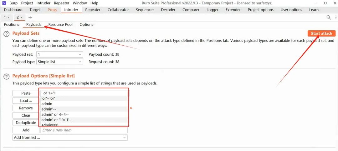 配置Burp Suite的Payload列表
