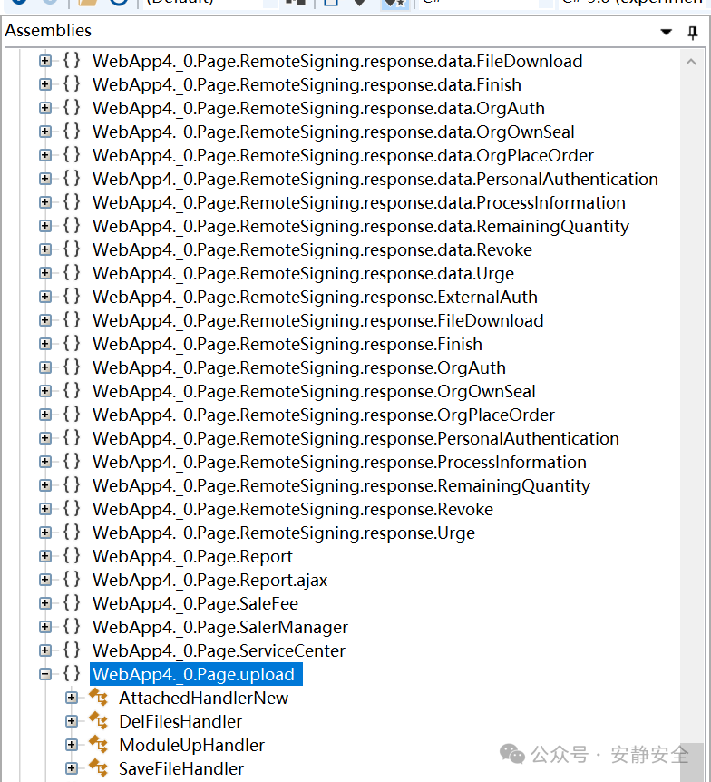 反编译工具中显示的WebApp4.0.dll程序集结构