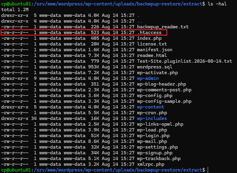 backwpup-restore 解包目录列表,.htaccess 文件被高亮