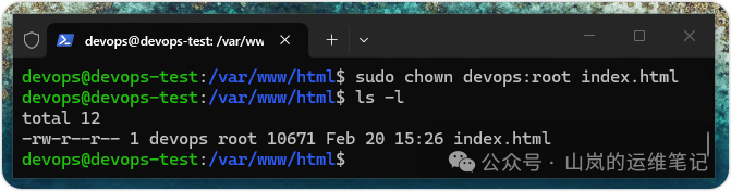 更改文件所有者后的结果