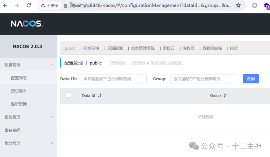Nacos配置管理中心界面