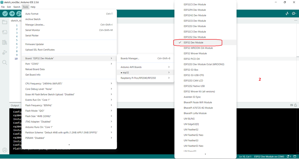 工具菜单中选择ESP32开发板