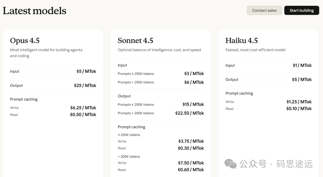 Claude官网模型定价展示