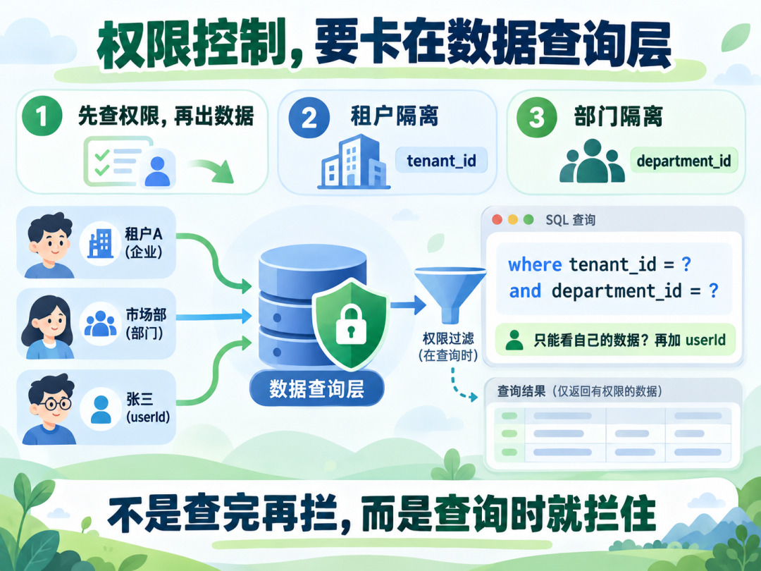 数据库权限控制架构:在查询层用tenant_id和department_id过滤