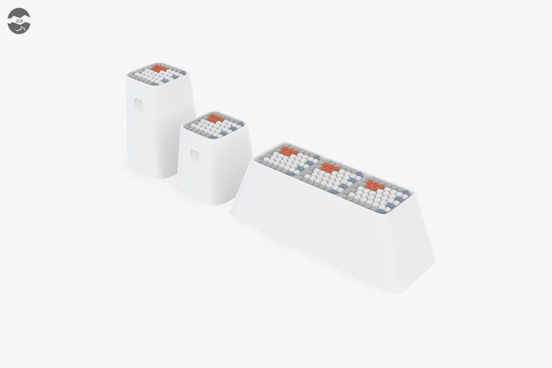 三款白色几何造型像素化键帽