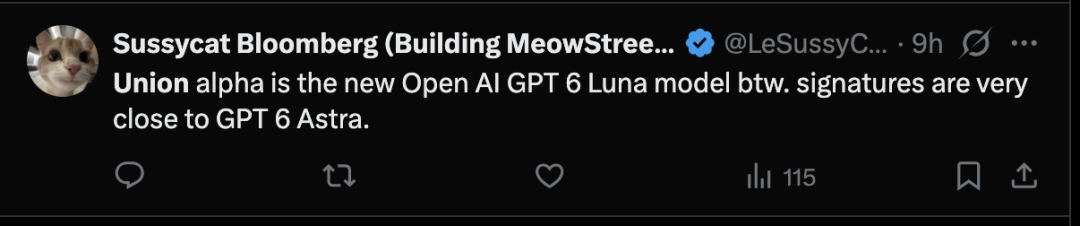 网友猜测 Union Alpha 为 GPT-6 Luna