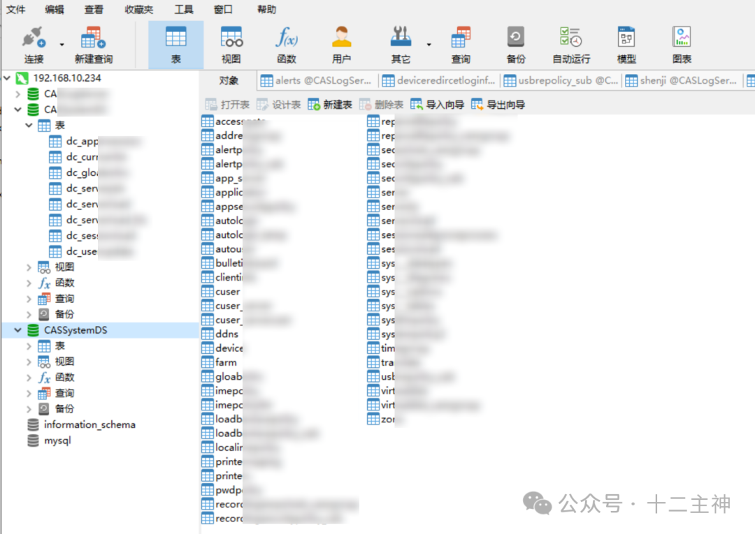 成功连接后查看数据库内的表结构