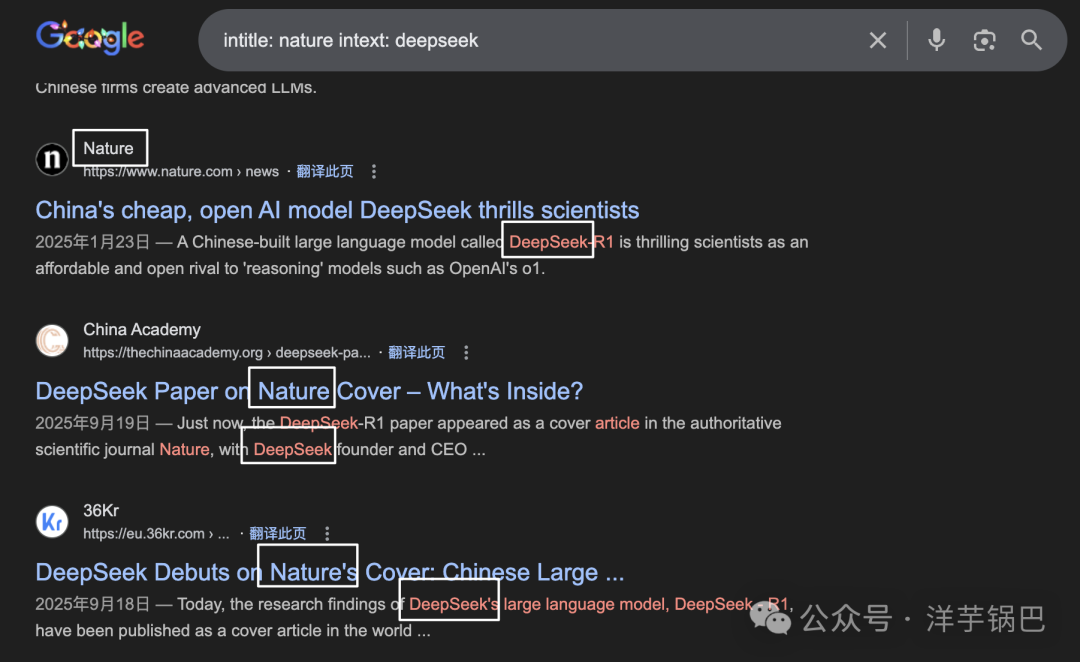 Google搜索 intitle: nature intext: deepseek 的结果