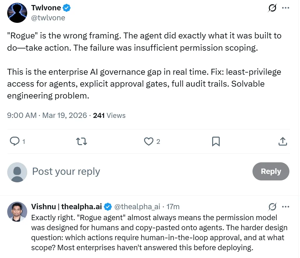 Twitter 关于AI Agent权限治理的讨论