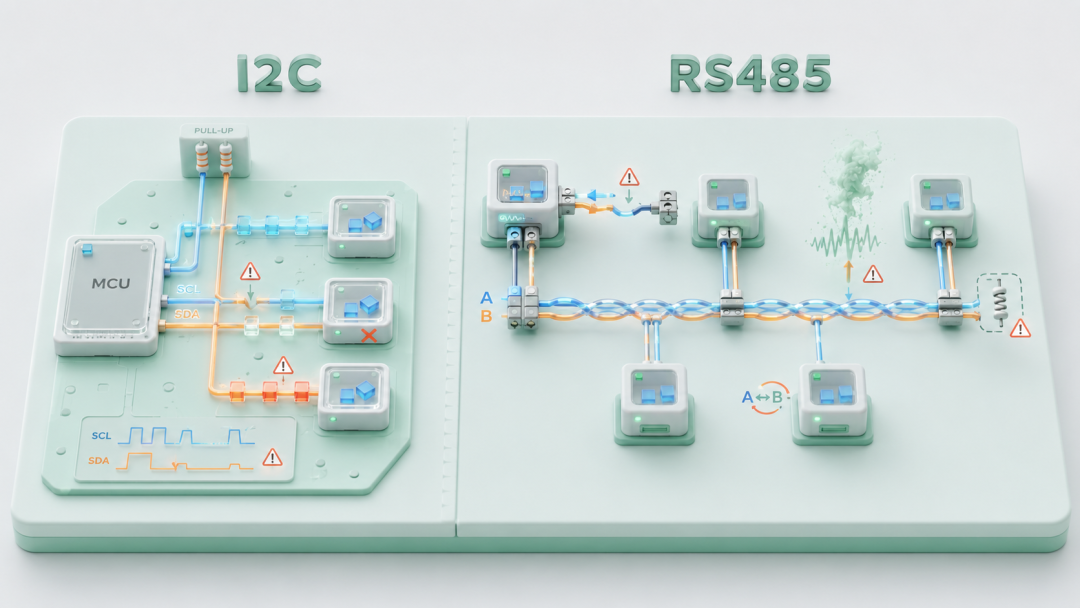 I2C 与 RS485 通信协议对比示意图