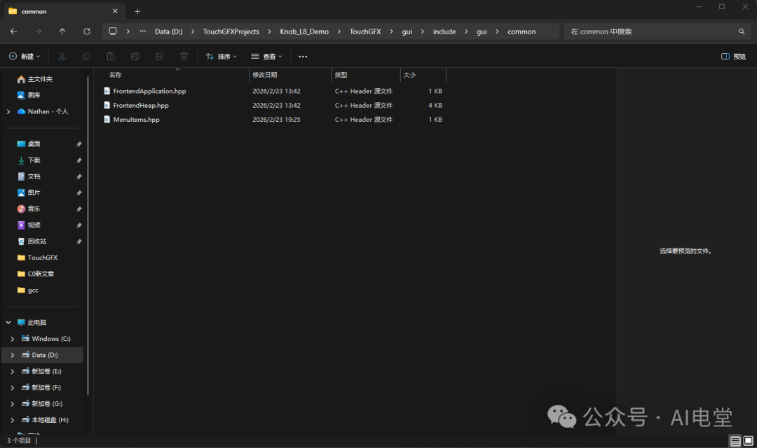 文件资源管理器显示common文件夹下的C++头文件