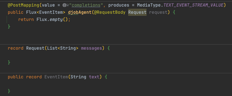定义SSE流式输出接口的骨架代码
