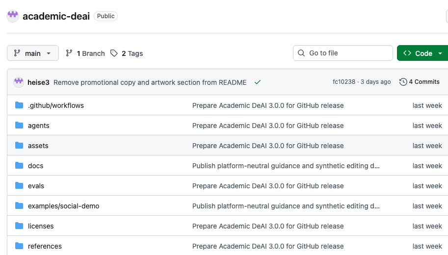 GitHub 仓库 academic-deai 的文件结构与最近提交记录