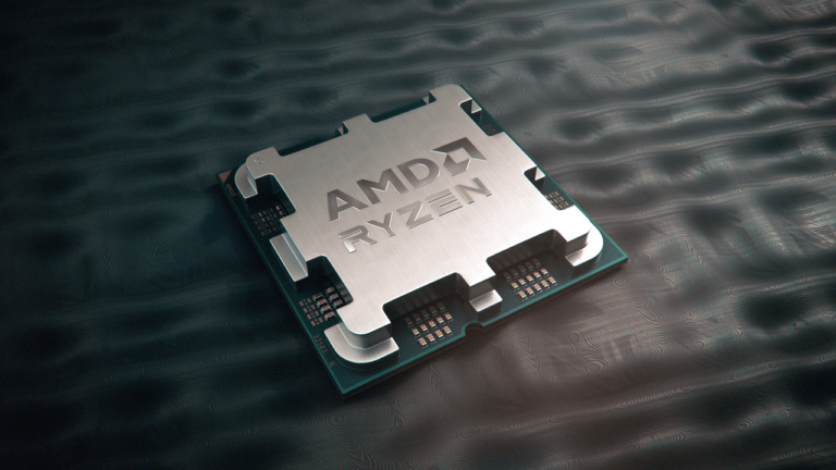 AMD Ryzen CPU特写,芯片表面有AMD Ryzen标识