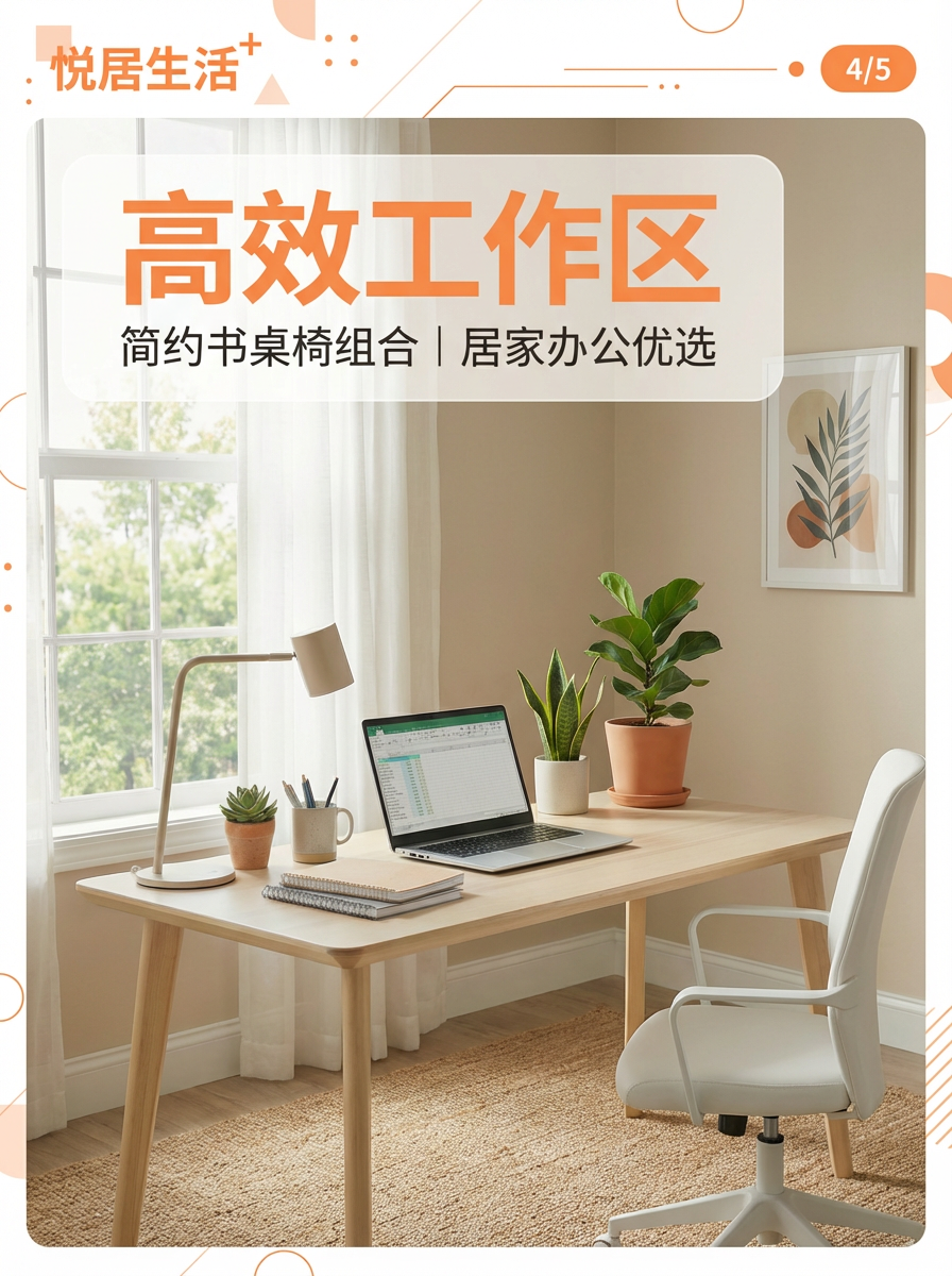 居家办公高效工作区书桌场景
