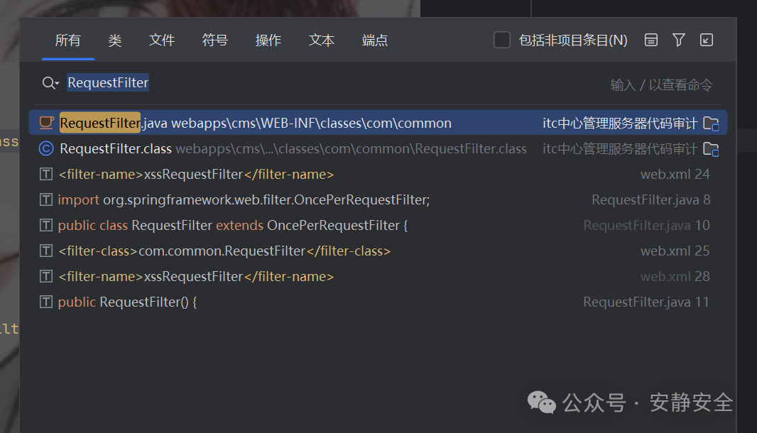 在IDE中搜索RequestFilter类