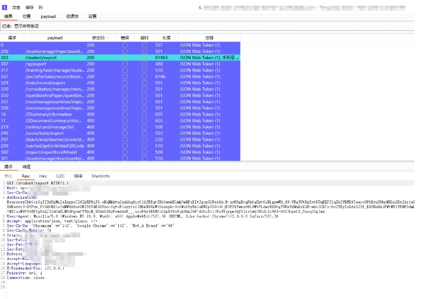 携带JWT后成功访问学生信息导出接口