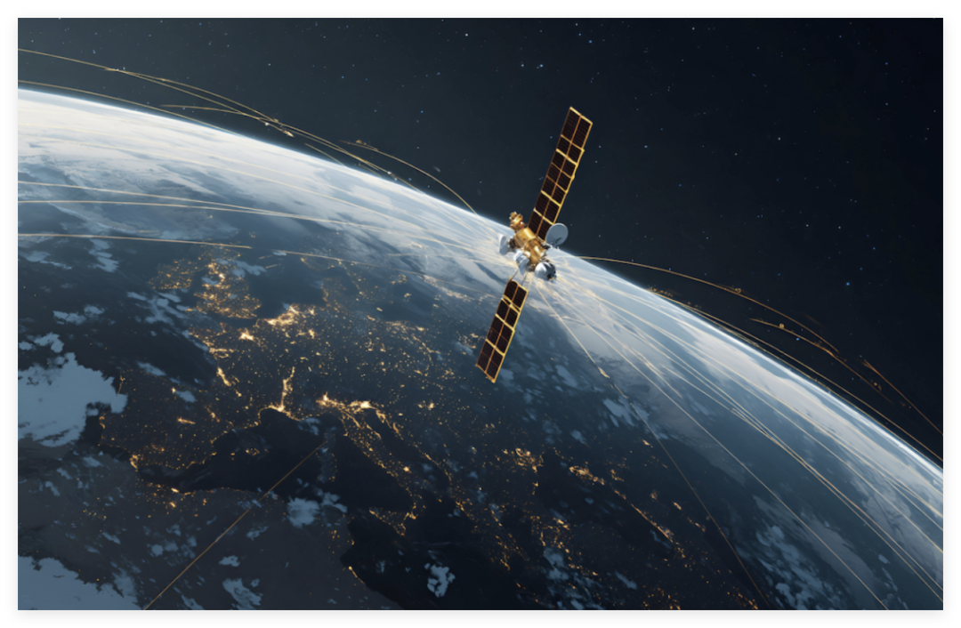 太空视角下的在轨卫星与地球夜景