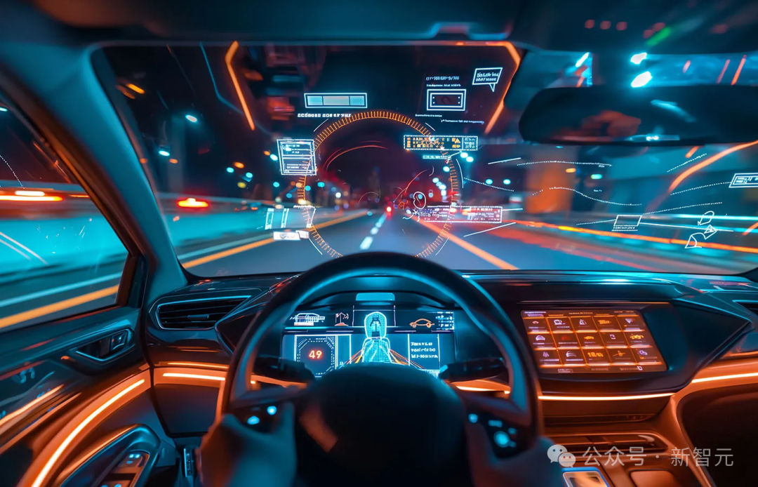 未来感智能座舱概念图：全息投影与AI交互界面