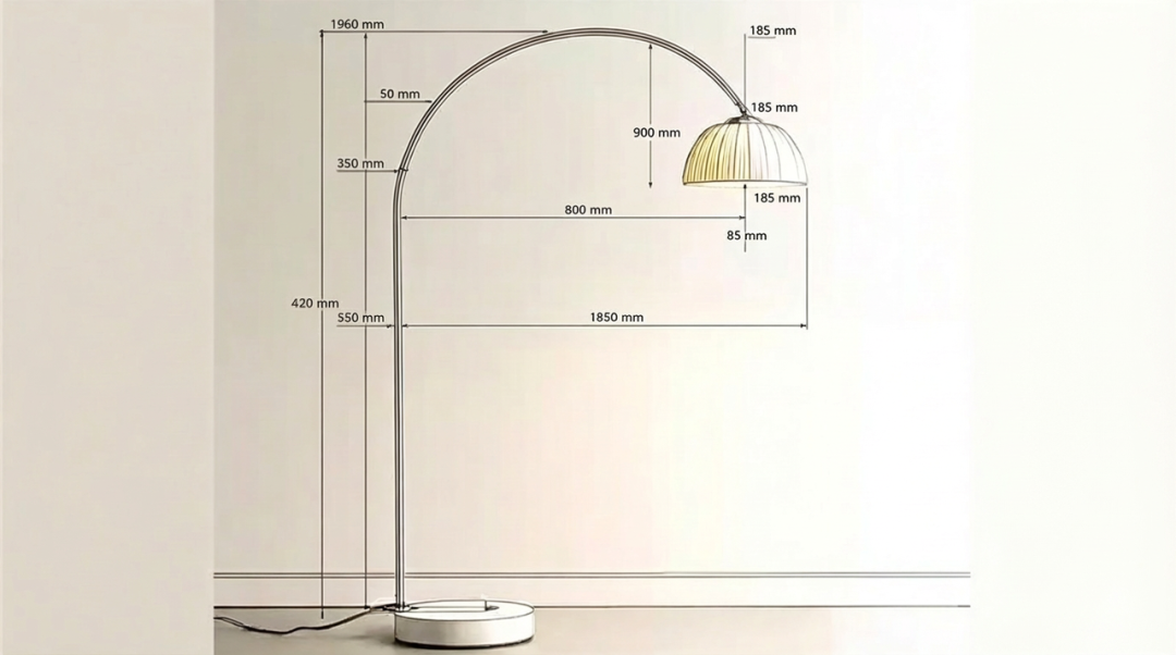 弧形落地灯结构尺寸工程图