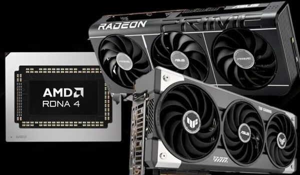 多款 AMD 高端显卡与 CPU 产品特写,包含 Radeon Prime、TUF Gaming 及 Ryzen 4 系列