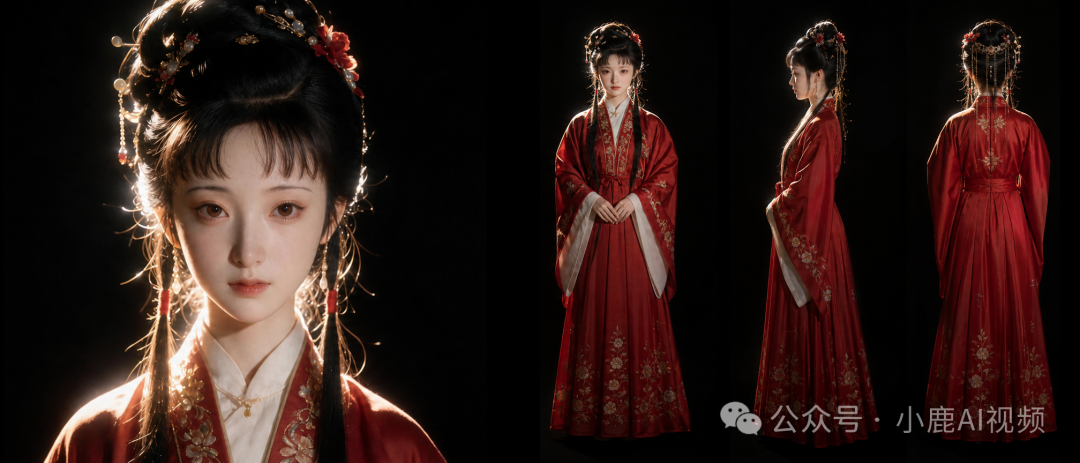 古风红衣女子人物定妆照:正面特写与多角度全身照