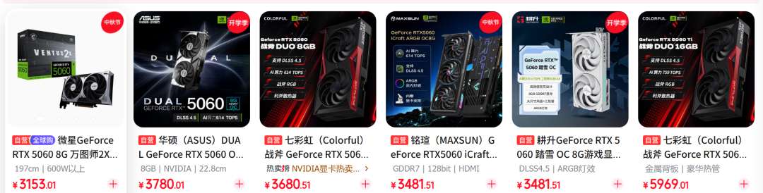 RTX 5060系列显卡电商价格