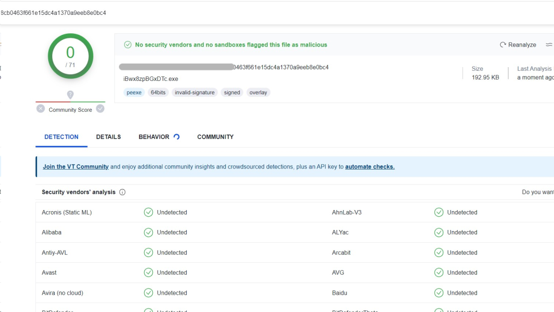 VirusTotal查杀结果