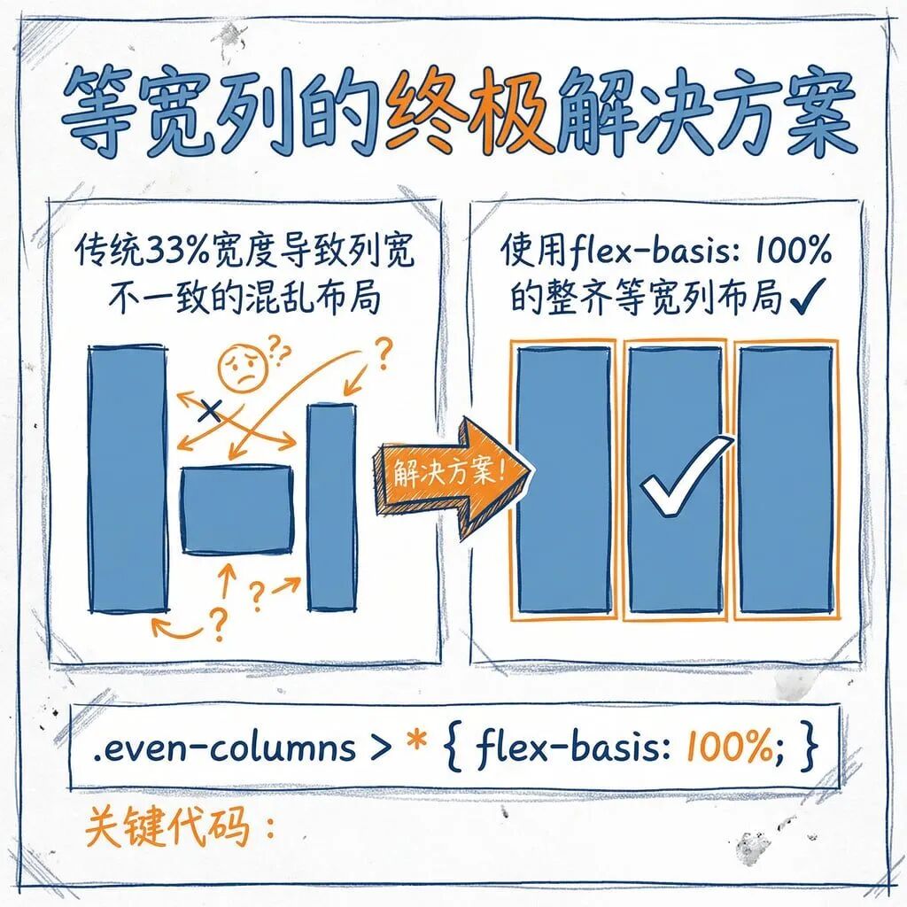 Flexbox等宽列布局解决方案示意图