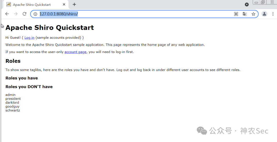 Apache Shiro Quickstart 应用首页