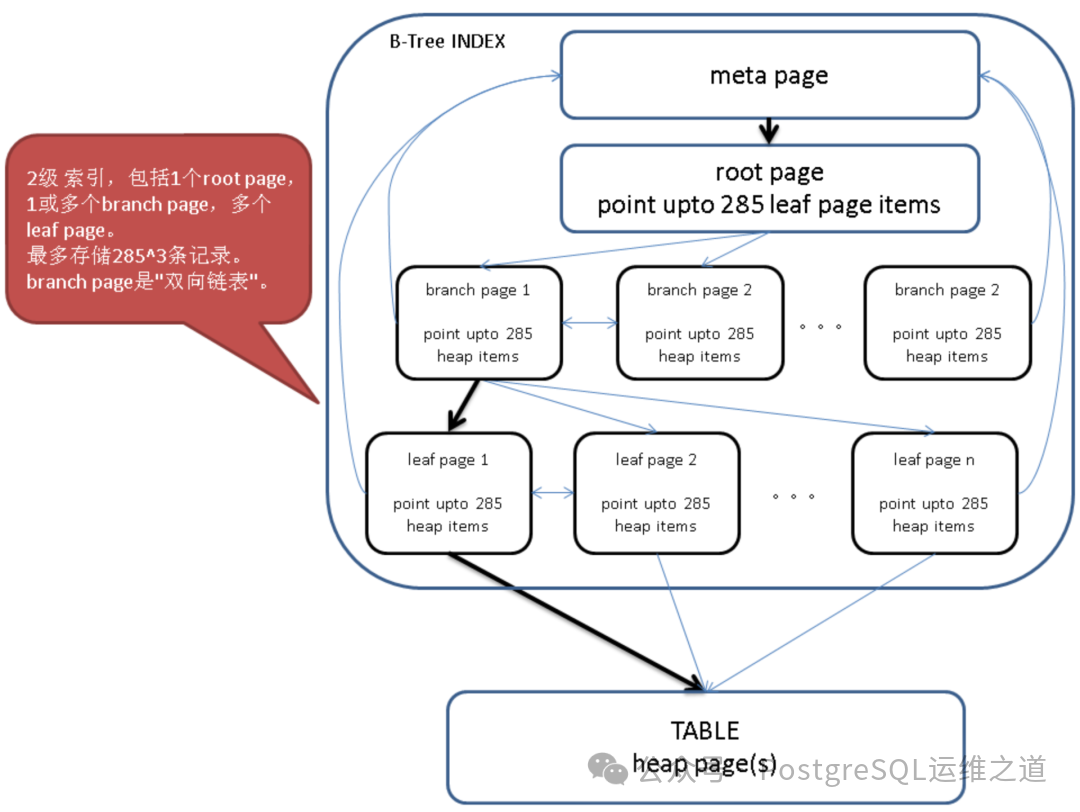 B-Tree索引层级与数据指向关系