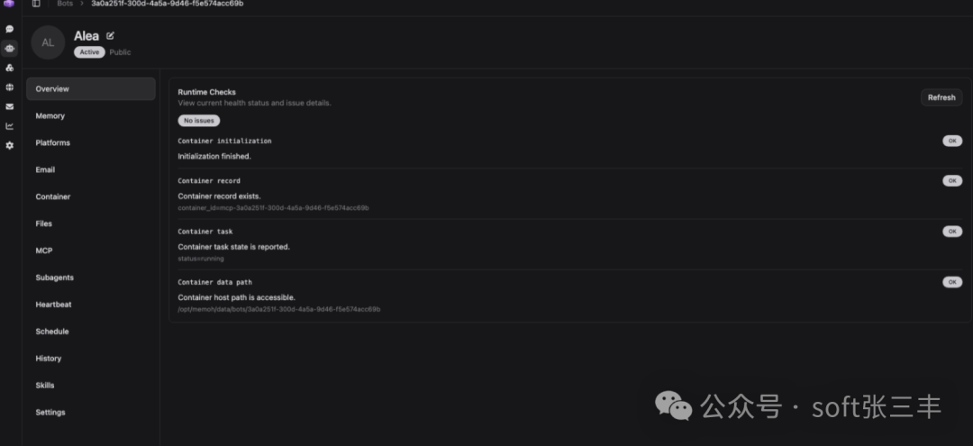 Memoh Bot运行状态检查页面