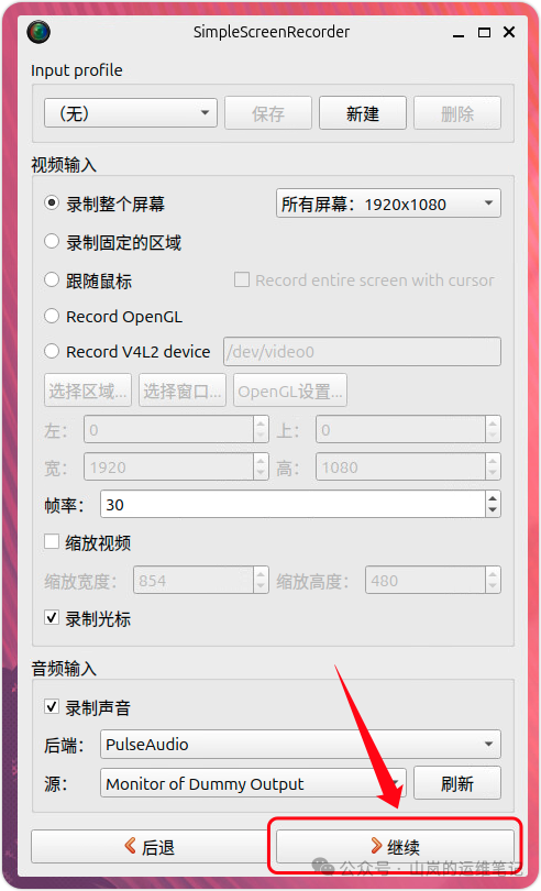 SimpleScreenRecorder输入配置界面