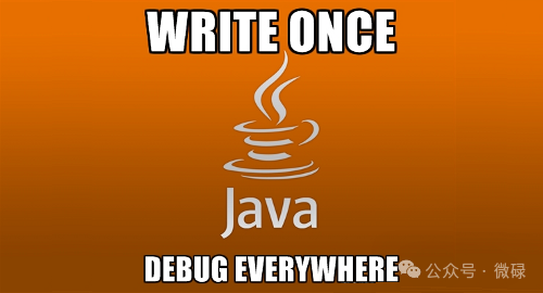 写有“WRITE ONCE, DEBUG EVERYWHERE”的Java经典梗图