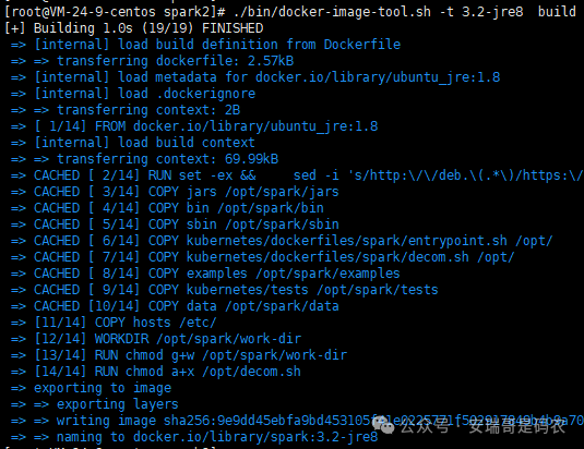 在云服务器上成功构建 Spark 镜像的过程日志