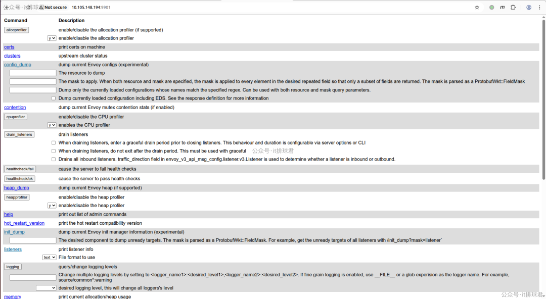 Envoy Admin 管理界面命令列表